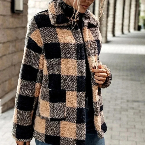 Multicolor Casual Women's Buffalo Plaid Dual Pocket Drop Shoulder Flannel Coat - Picture 4 of 6